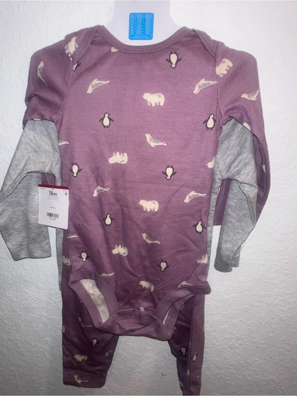 Carter's Baby Penguin 3 Piece Set - Gray & Plum